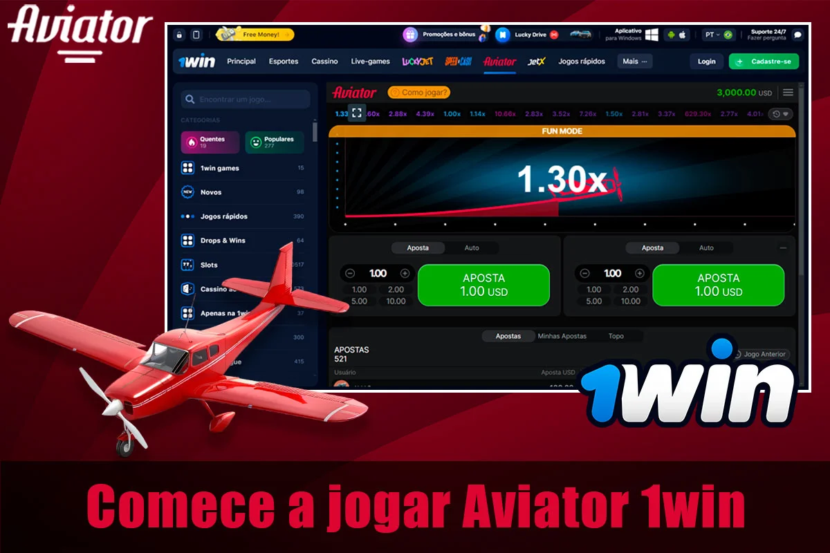 Como é que começo a jogar Aviator 1win?