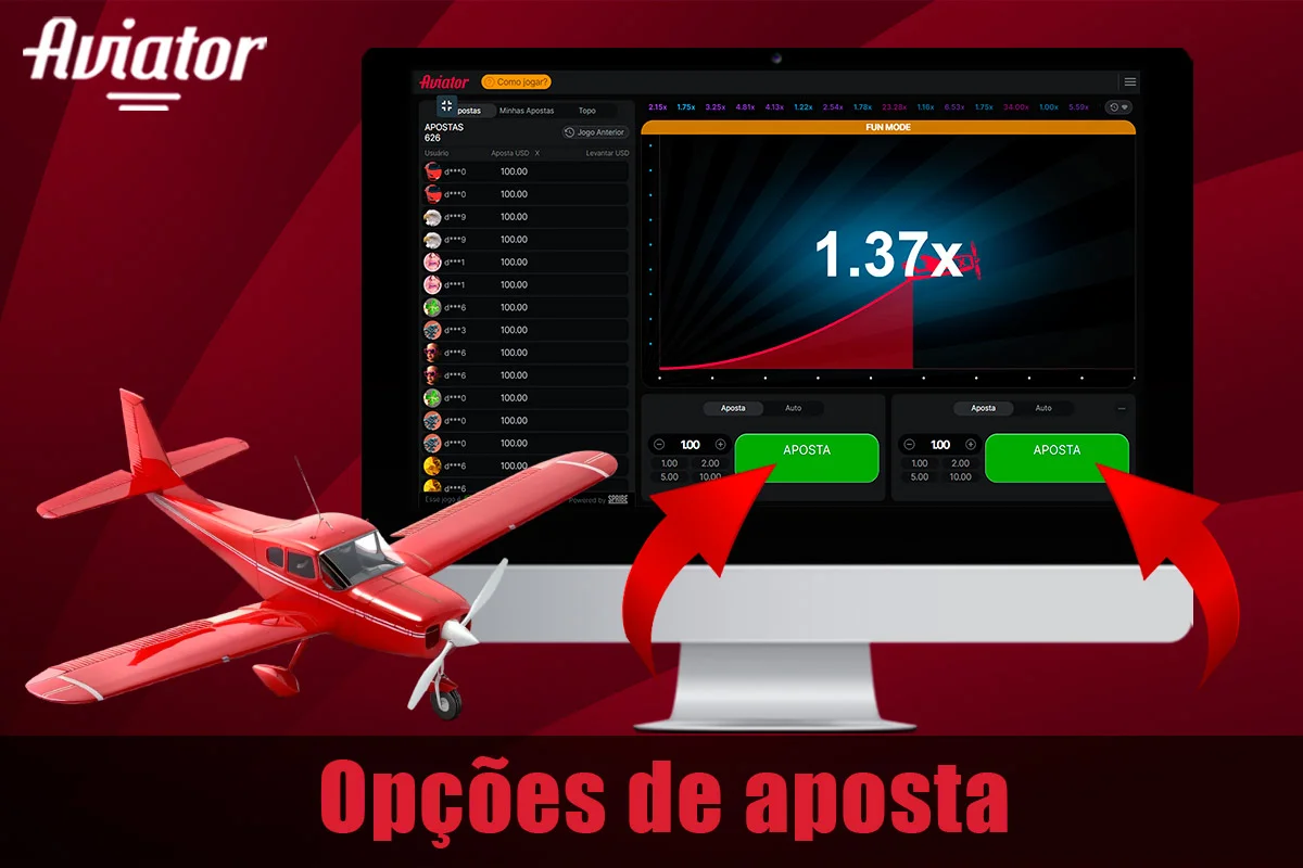 Que opções de apostas estão disponíveis no Aviator?